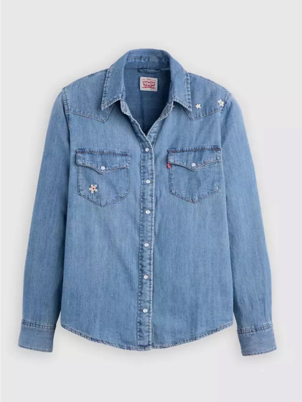Levi's Blue Denim Shirt with Pearlescent Snap Buttons in XS - Picture 4 of 15